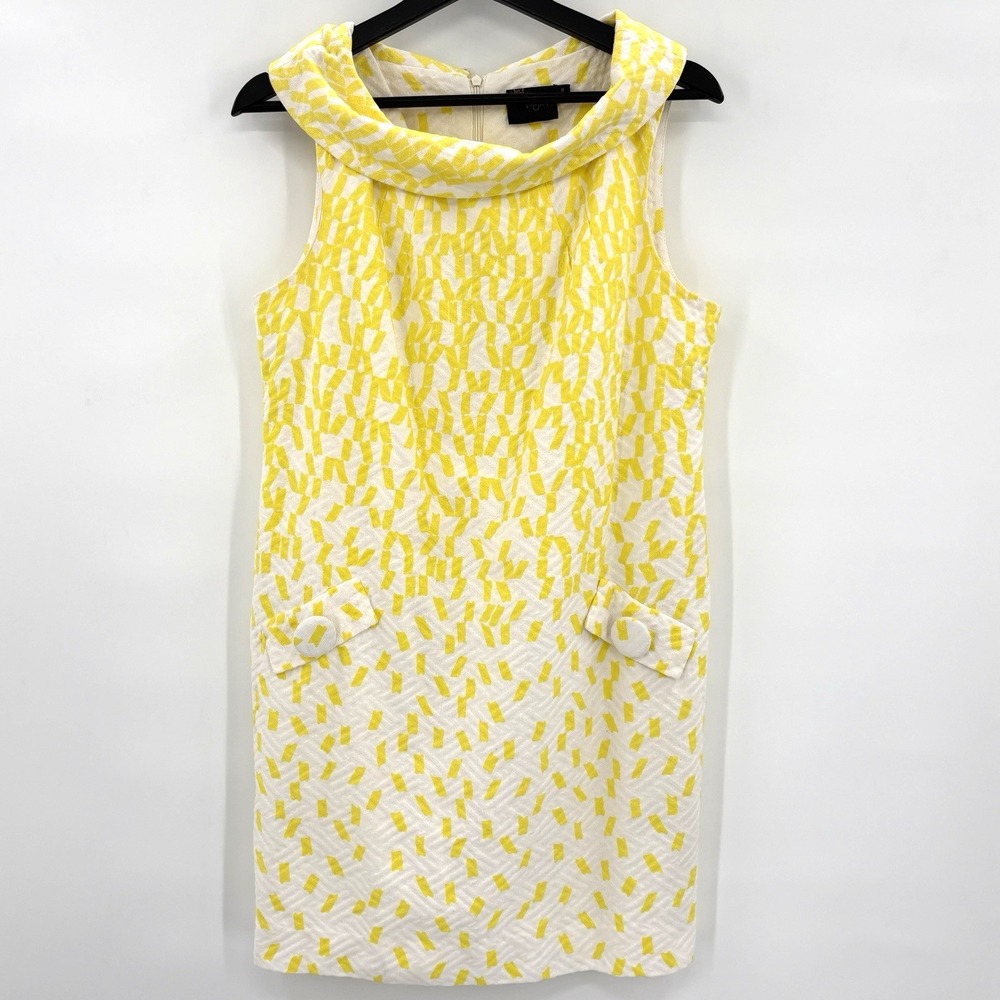Just Taylor Dress 8 Yellow White Sheath Textured Cowl‎ Neck Sleeveless